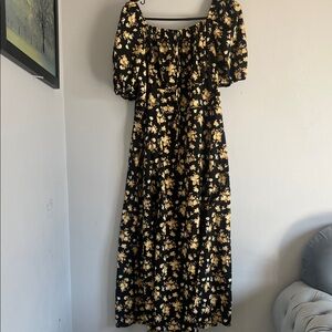 Chic Black and Yellow Floral Maxi Dress
